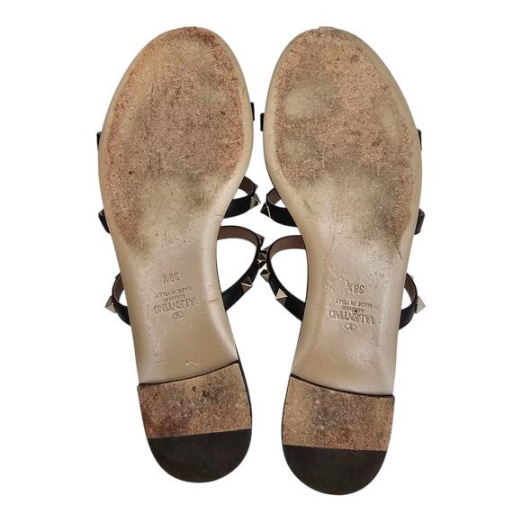 Valentino Garavani Rockstud Flat Slide Sandal Black Leather Size 38.5 US 8.5 - Picture 9 of 11